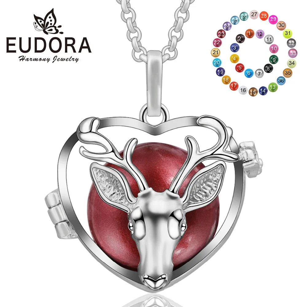 

Eudora Copper 20mm Harmony Bola Ball Christmas Deer Locket Cage Pendant fit Chime Ball Animal Necklace Jeweley For Women K213N20
