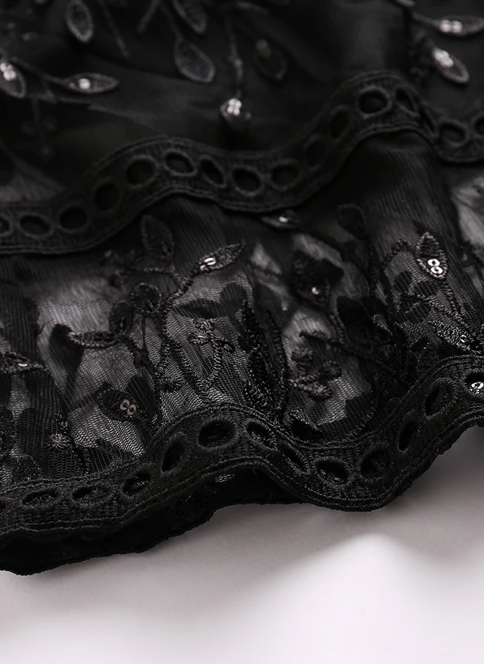 LD LINDA делла осеннее модное подиумное винтажное черное платье женское с длинным рукавом однотонное Сетчатое с цветочной вышивкой вечернее платье с блестками