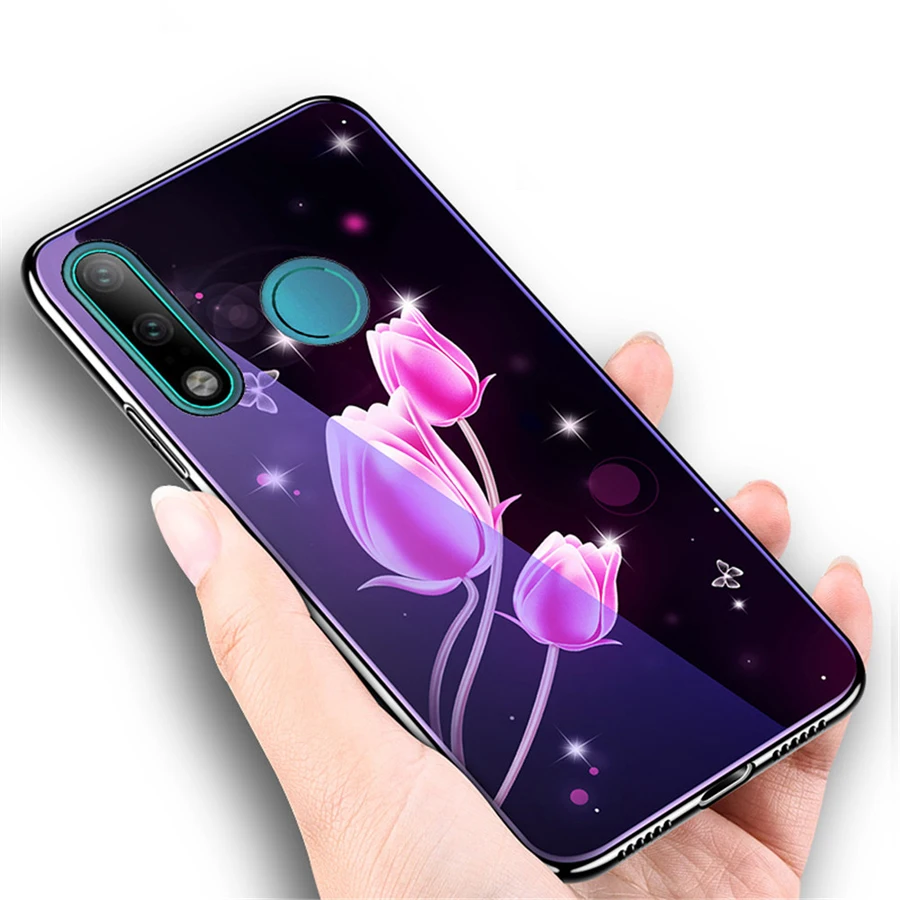 

Huawei P30 Lite Case on P30 Lite Case 6.15 inch 3D Flower Pattern Tempered Glass Protective Case for Huawei P30 P 30 Lite Cover