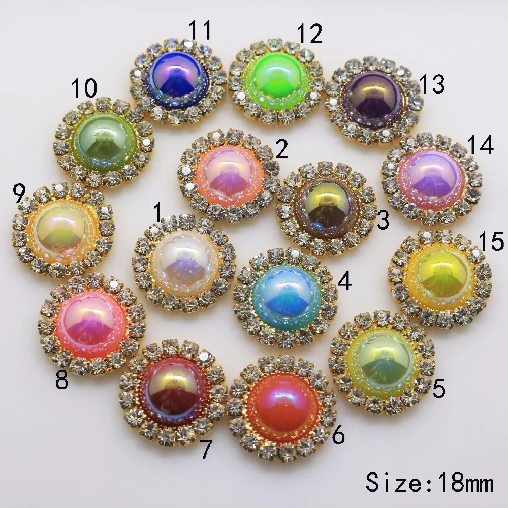 

10pcs/lot 18mm gold Flat Bottom Rhinestone Buttons AB Pearl Button for Wedding Dress