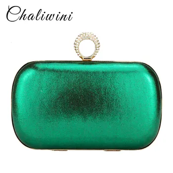 

Chaliwini fashion dress stain solid day culthces gold red green mixed color diamond hasp women handbags lady wallet purse