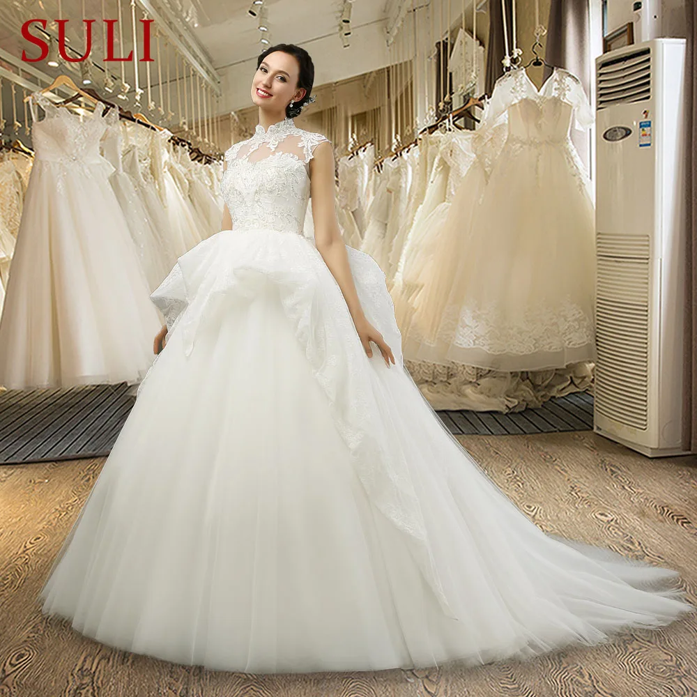 SL 040 Best Selling Princess Wedding Dress Applique Crystal Ivory Bride