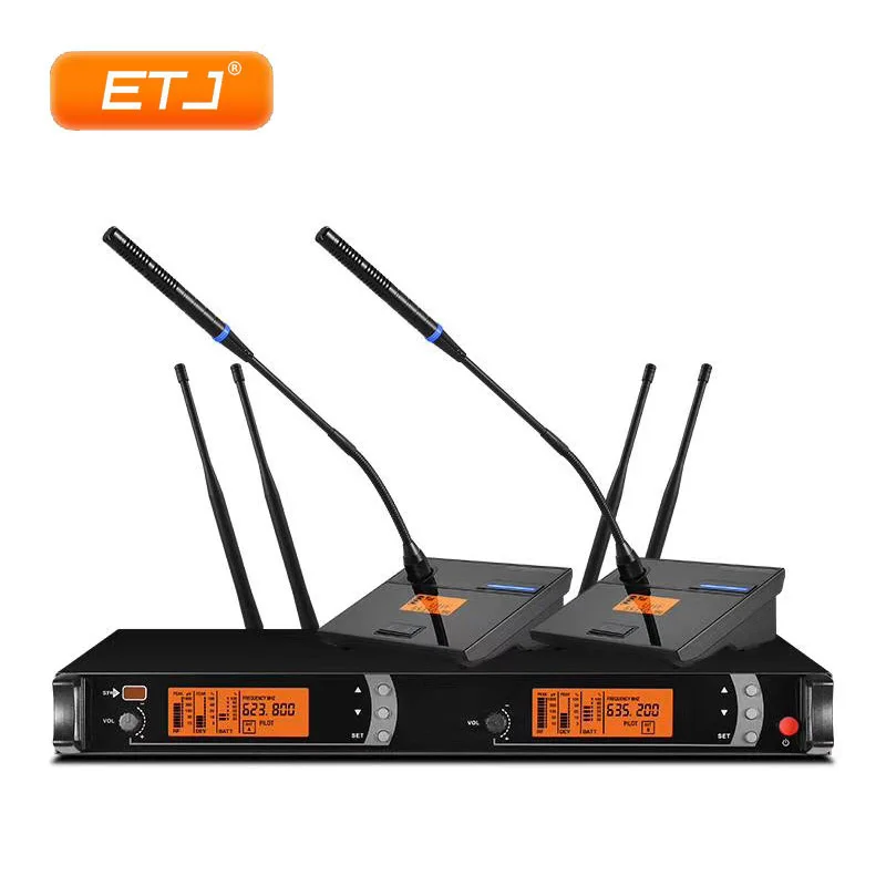 

Free shipping! UHF Wireless Microphone Mic System Dual Channels LCD Display Receiver 2 Conference microphone Cable Power Adapter