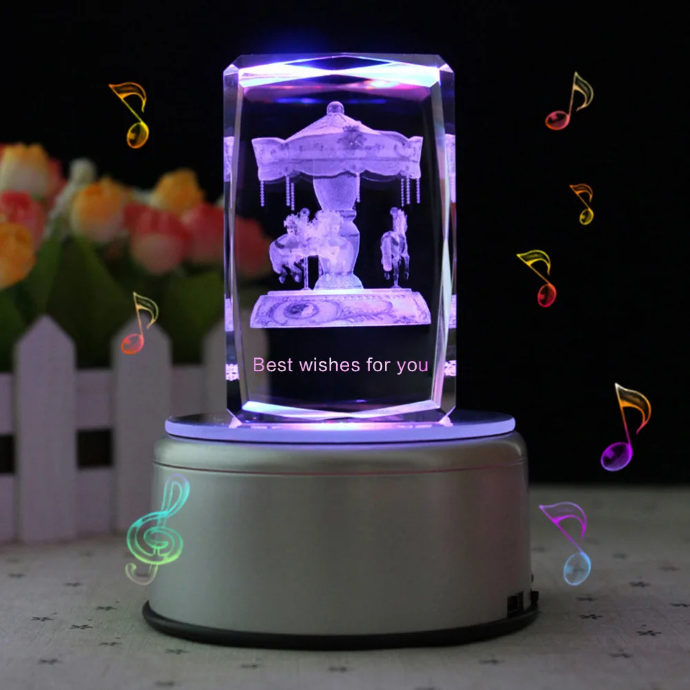 DIY Carousels Music Box Custom Text Birthday Gift For Woman Colorful