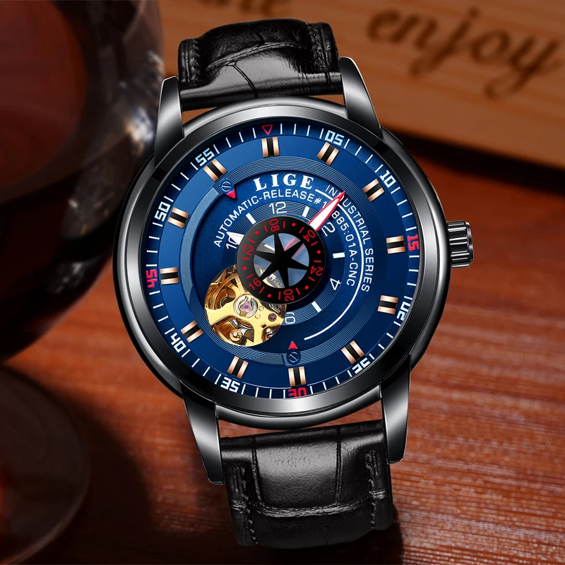 ييج رجل الساعات top ماركة فاخرة جلدية التلقائية الميكانيكية ووتش رجال الرياضة العسكرية للماء ساعة relogio masculino