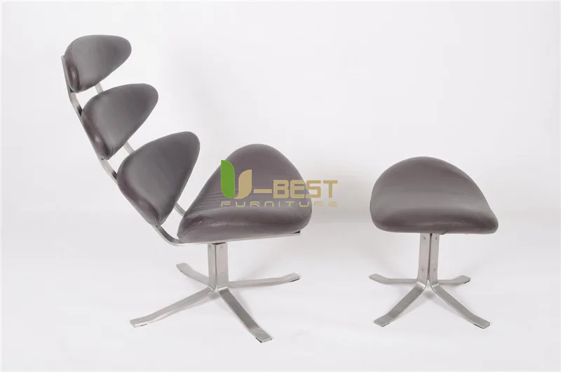 dark brown real leather corona chair with ottoman (1)