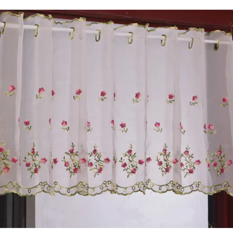 Embroidered Floral Short Curtains For Kitchen High 43cm