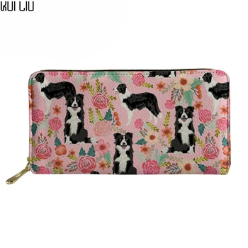 

Clutch Women's Bag Wallet Purse Border Collie Passport Card Holders Clutch Pink Flower Girls Brand Designer Leather Wallets