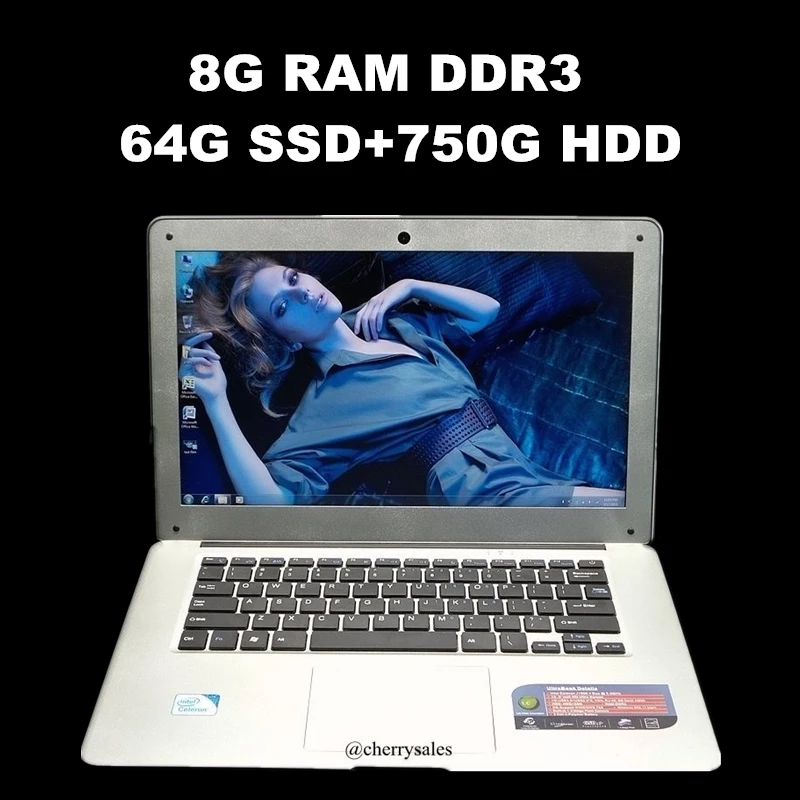  14.1 inch 1920X1080P FHD Screen ultrabook laptop 8G RAM 64G SSD+750G HDD windows7 J1900 Quad core laptop notebook computer 