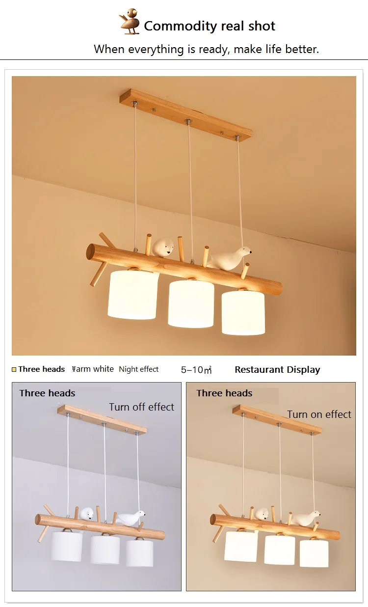 Led Европейский Простой творческая личность птица из натурального дерева столовая обеденный стол подвесной светильник