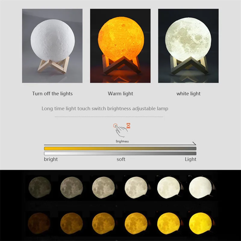 3D печать Луны лампы 2 цвета регулируемый Яркость сенсорный USB сенсорный Управление светодиодный ночной Светильник домашний декор креативный подарок