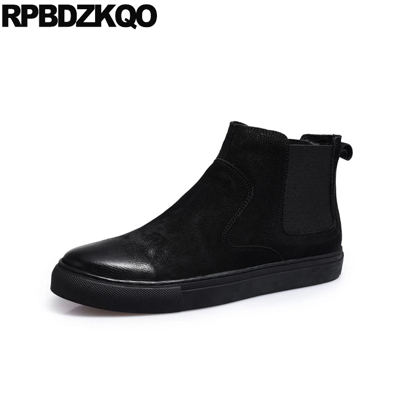 

sneakers boots fur winter footwear trainer black chelsea full grain leather italian men slip on casual shoes designer high top