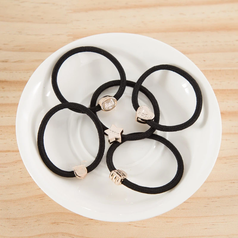 

WPCZQVZA 2 PCS Random Hair Circle High Elasticity Star/Heart Hair Rope Ponytail Holder Gum For Hair Black Elastic Hair Bands