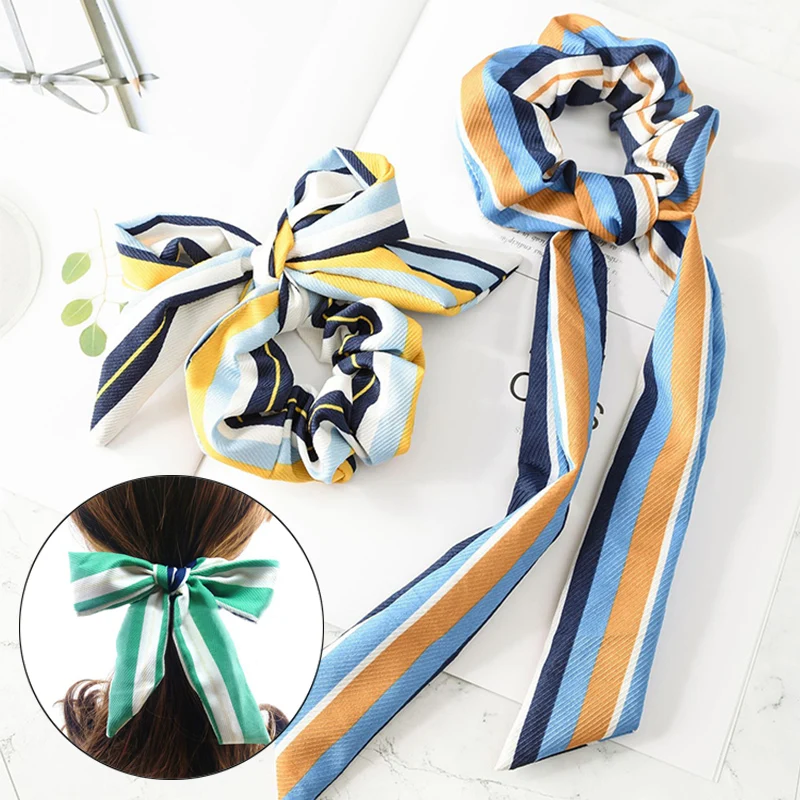 

Newest hair accessories bohemian 1PC Seaside Gifts Hait Rope Blue Strip Green scrunchie Elasticity Yellow Adjustable hairband