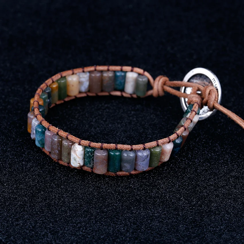 Moories BOHO Natural Stone Wrap Leather Bracelet Copper Buckle Women's Bohemian Stones Beads Adjustable Bracelets for Woman 2018 (3)