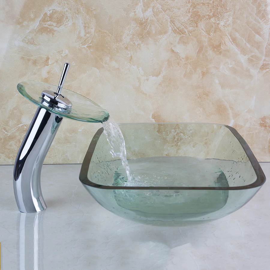 Online Get Square Gl Sink Aliexpress Alibaba Group Bathroom Clear Single Hole Square Chrome Faucet Washbasin Gl Sink With Water Pop Up Drain