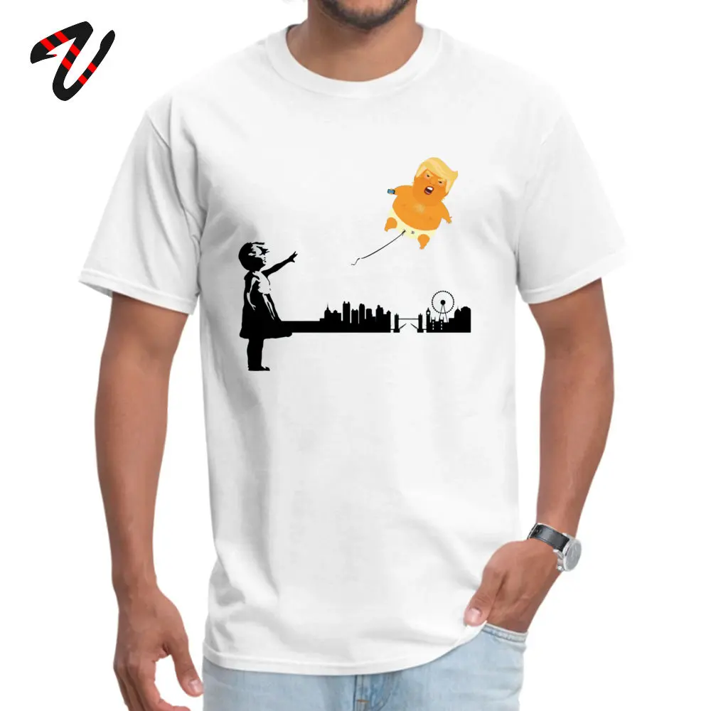 Normal Hip hop Tshirts for Men Cotton Autumn Tees Crazy Tops Shirts Short Sleeve Funky Round Collar Wholesale Trump baby Blimp Balloon Girl -14697 white