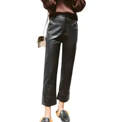 S-XXL модные Винтаж черные свободные кожаные штаны Для женщин тонкий PU шаровары Женская зимняя обувь брюки для Для женщин зима 2018