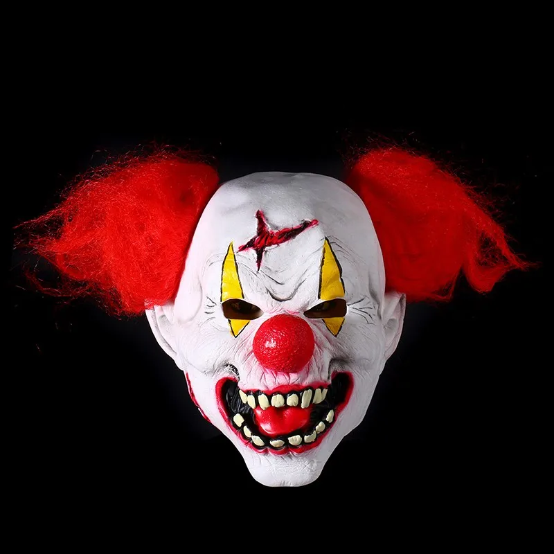 Scary Clown Mask  Red Nose with Red HairFull Face Horror Masquerade Adult Ghost Party Mask Halloween Props Costumes Fancy Dress (2)