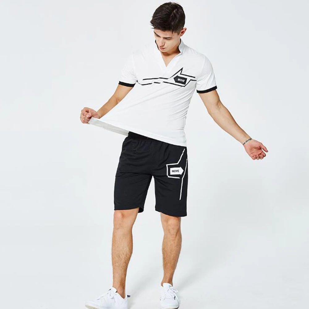 80% OFF Sportsuits Set Men Fitness Suits Streetwear Summer 2PC Top Short Set Mens Stand Collar Fashion 2 Pieces T-shirt Shorts Tracksuit