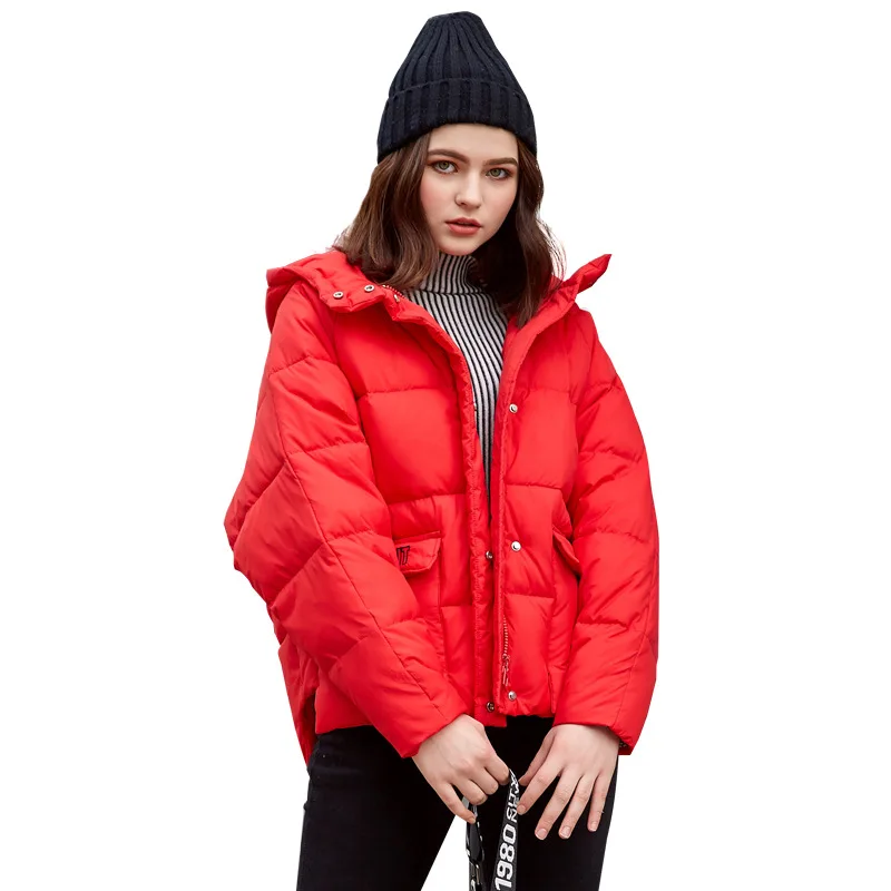 

Winter Women Hooded Jacket Pure Color Short Cotton Padded Coat Loose Thickened Maternity Outerwear Pregnancy Parka