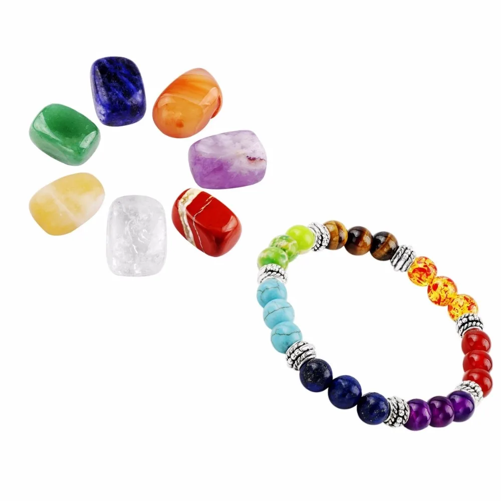 TUMBEELLUWA Chakra Healing Set,7 Chakra Polished Tumbled Stone