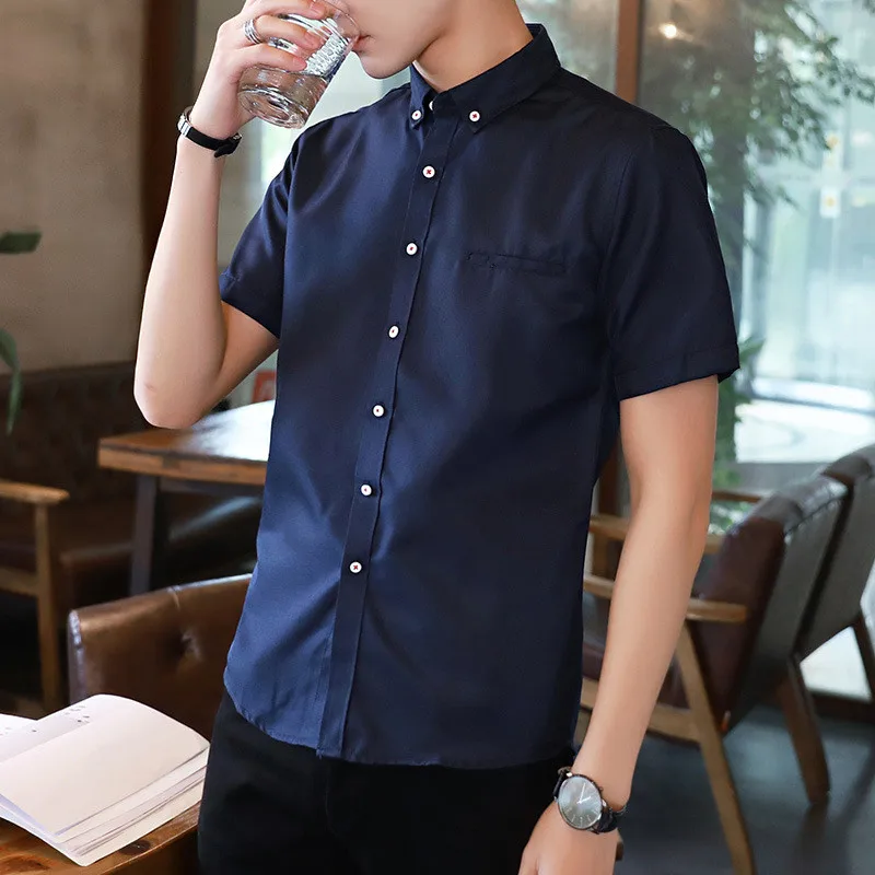 

Cotton short-sleeved shirt men's solid color shirt thin section youth casual spring new clothing