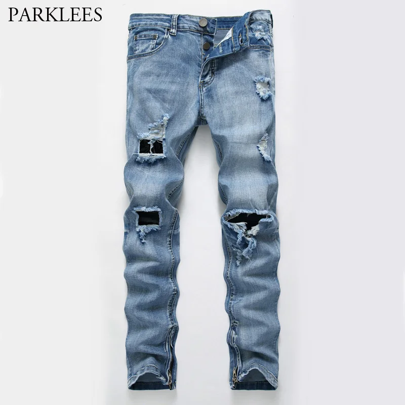 Blue Ripped Skinny Jeans Men 2018 Brand Knee Holes Hiphop Swag Jeans