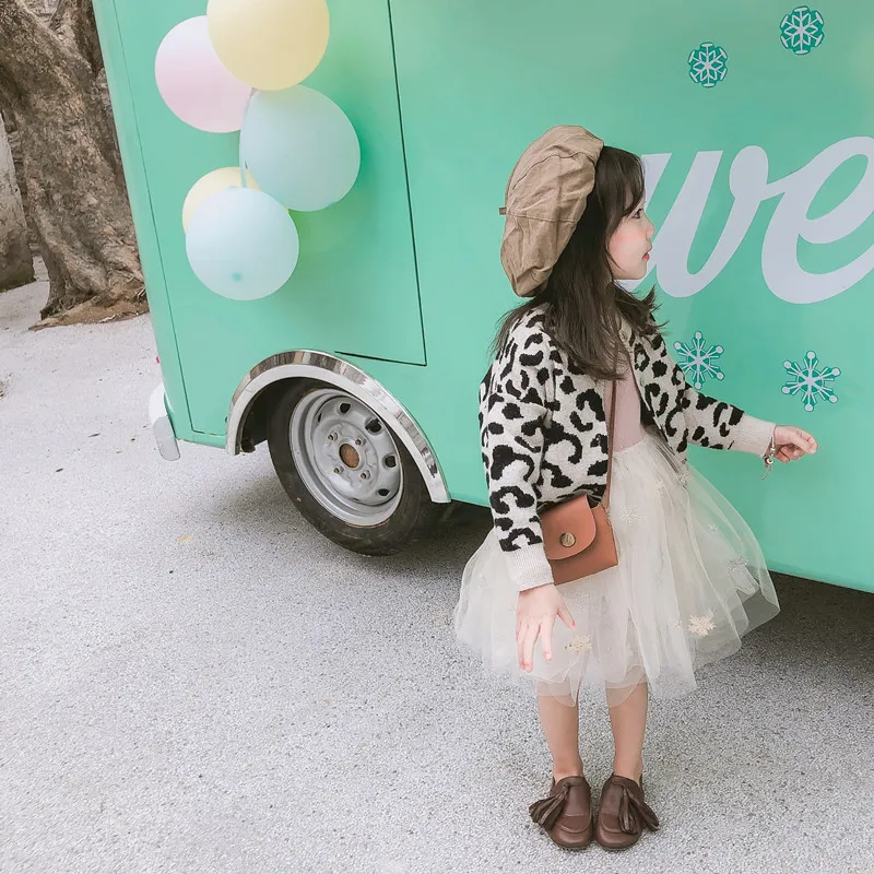 

2019 Spring New Arrival korean style cotton all-match long sleeve leopard-printed sweater coat for cute fashion baby girls