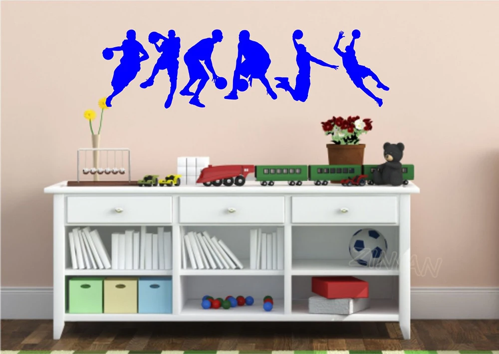 مجموعة من 6 الرياضة خيال السلة عمل غرفة المعيشة ديكور المنزل الفينيل الجدار صائق ملصقات الحائط غرفة الفن المشارك Z634