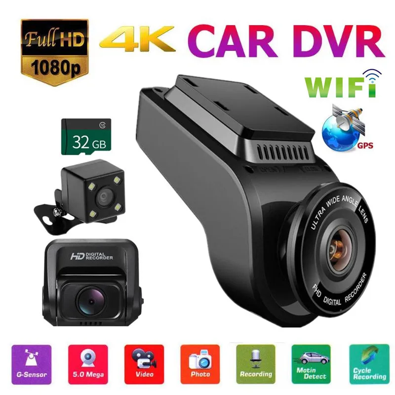 T691C Фронтальная 4K 2160P+ задняя 1080P FHD Dash Cam Автомобильная dvr камера wifi камера с GPS видео рекордер wtih камера заднего вида 32g TF карта