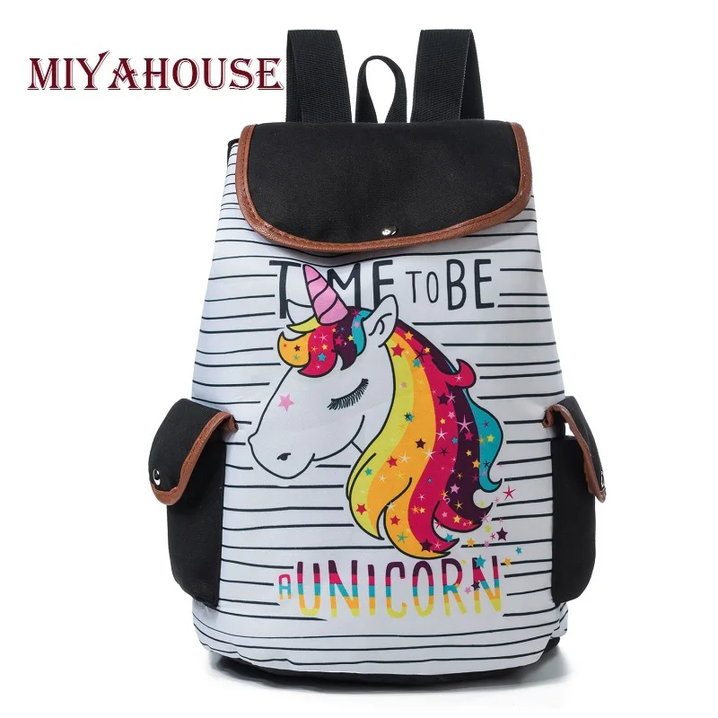 Miyahouse Cartoon Unicorn Printed School Backpack For Teenager font b Drawstring b font Deisgn Female Travel