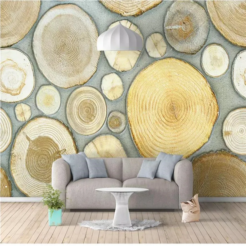 

Custom murals 3D three-dimensional Nordic fresh wood grain annual rings background wall thick wallpaper murals