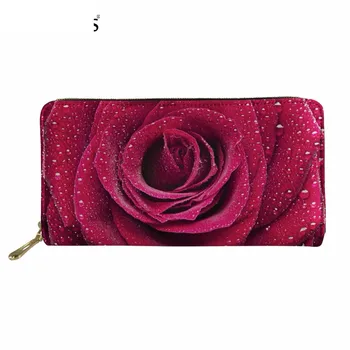 

Pretty Red Flower Rose Printed Women Long PU Leather Wallet Fashion Credit Card Storage Bags Money Cash Zipper Purse Murse Sumka