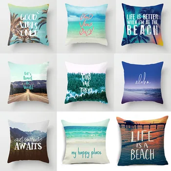 

Summer Cushion Cover Sea Beach Coconut Tree Decorative Pillowcase for Sofa Bed Polyester Throw Pillow Covers Home Decor 45x45cm