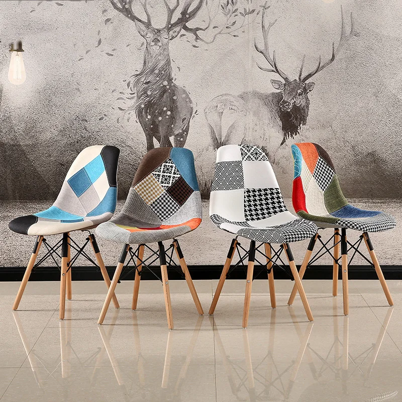 

1PCs Living Room Leisure Chair With Wood Legs Patchwork Fabric Soft Cover Padded Plastic And Wood Chair Modern Home Furniture