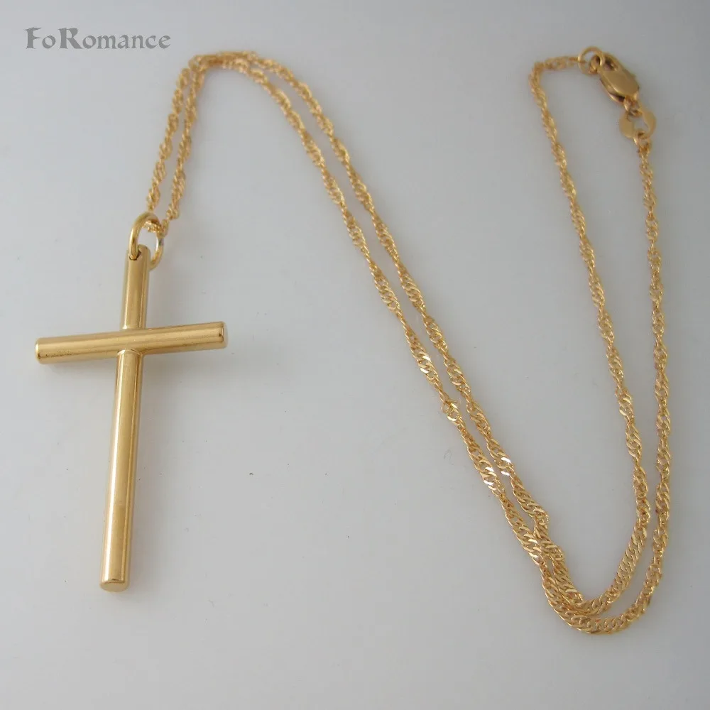 

Foromance/GREAT - YELLOW GOLD GP 18" NECKLACE & JESUS CROSS SYMBOL PLAIN SURFACE PENDANT CHRISTIAN CHURCH