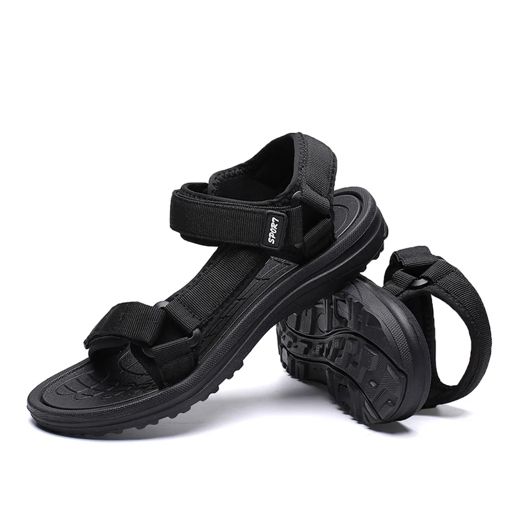 Summer Casual Style Summer Outdoor Mens Flats Casual Beach Athletic Shoes Breathable Sport Pu Leather Hook&Loop Sandals