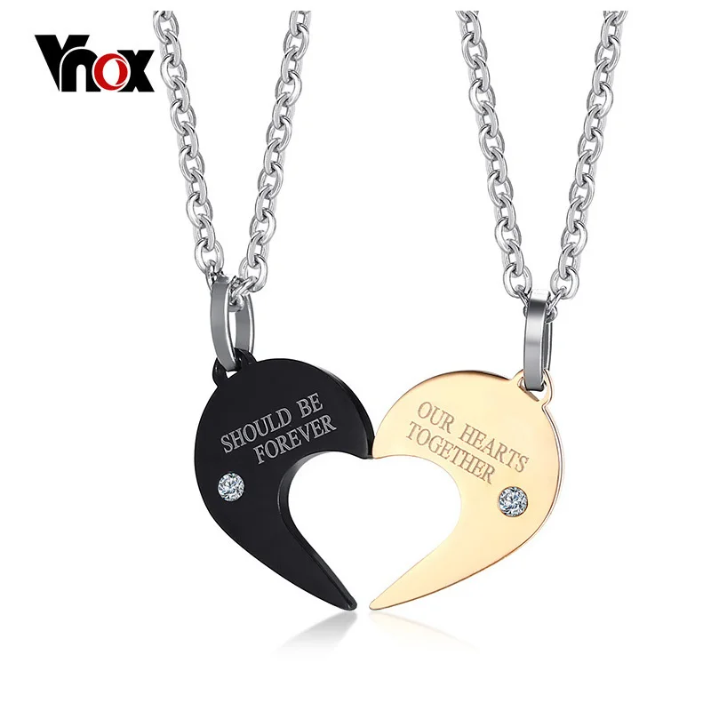 Vnox His and Her Couple Necklaces Stainless Steel Heart Love Promise