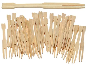 

100pcs 3.5 Inch Bamboo Party Forks Party Buffet Mini Forks BBQ