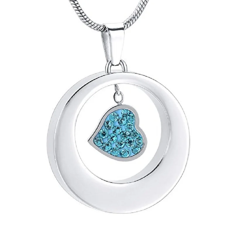 KLHX0 Hold Blue Crystal Circle of life Memorial Urn Necklace for Loved