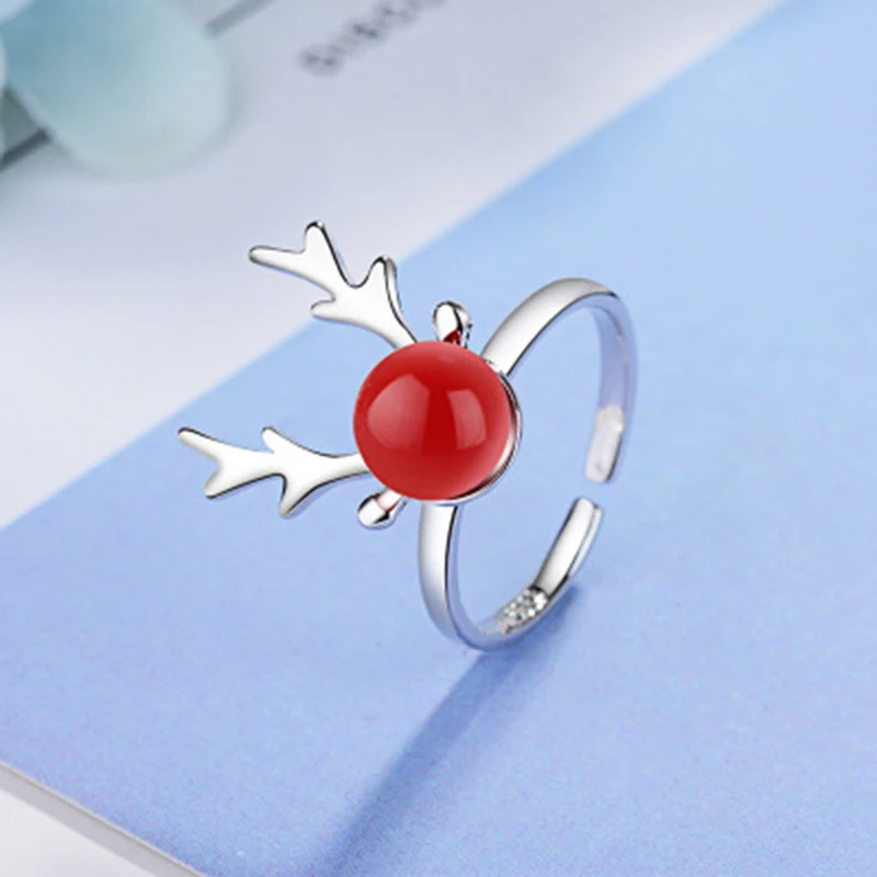 Qevila Rings for Women Fashion plated S925 Sterling Silver Deer Red Gemstone石榴石 Pearl wedding engagement Ring Romantic Valentine’s Day Gift Gothic ring men Anillos Mujer (6)