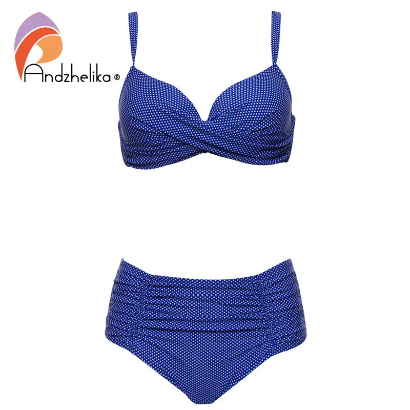 Andzhelika 2018 Women Plus Size Swimsuit New Dot Sexy High Waist Bikinis Set Fold Beach Bikini Swim Suits Monokini AK17666
