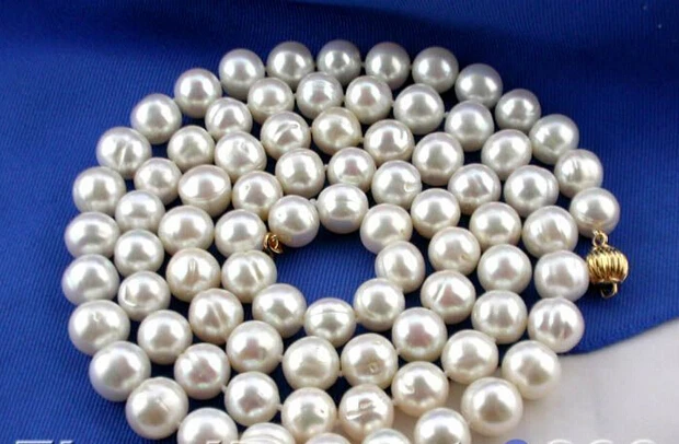 

HOT## Wholesale WOW!!! 34" 12MM WHITE ROUND FRESHWATER CULTURED PEARL NECKLACE