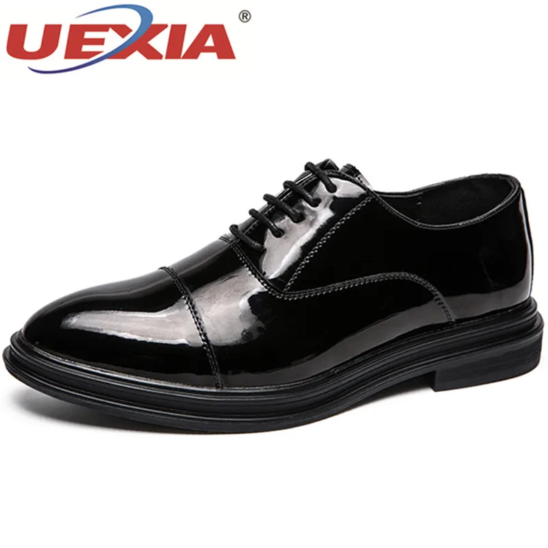 

UEXIA Fashion Men Shoes Oxford Wedding Male Lace-Up Pointed Toe Solid Carved Office Leather Black/Red Formal Mens Dress Shoes