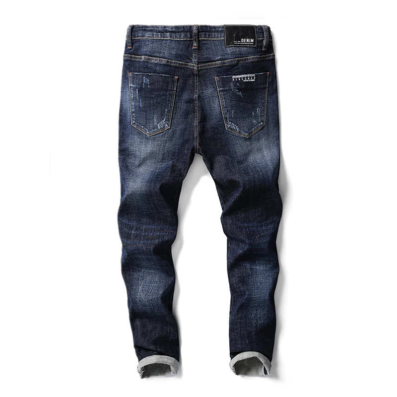 Для Мужчин's мотобрюки 2018 новый хлопок моды дизайн высокое качество обтягивающие Мужские джинсы Рваные длинные штаны джинсы для женщин Uomo