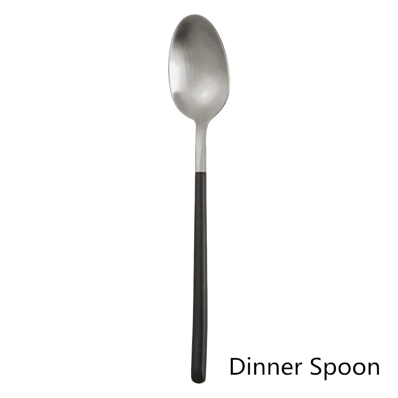 Black Silver Spoon Обеденный из нержавеющей стали столовые ножи вилки и ложки Чай ложка Western кухонная посуда Нержавеющая сталь домашний праздничный набор столовой посуды - Цвет: Black Silver Spoon