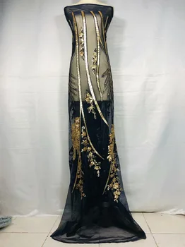 

NEW African Lace Fabric, French Sequins Net Lace Noble Gold Sequins Fabrics High Quality African Black Tulle Sequins Lace Fabric