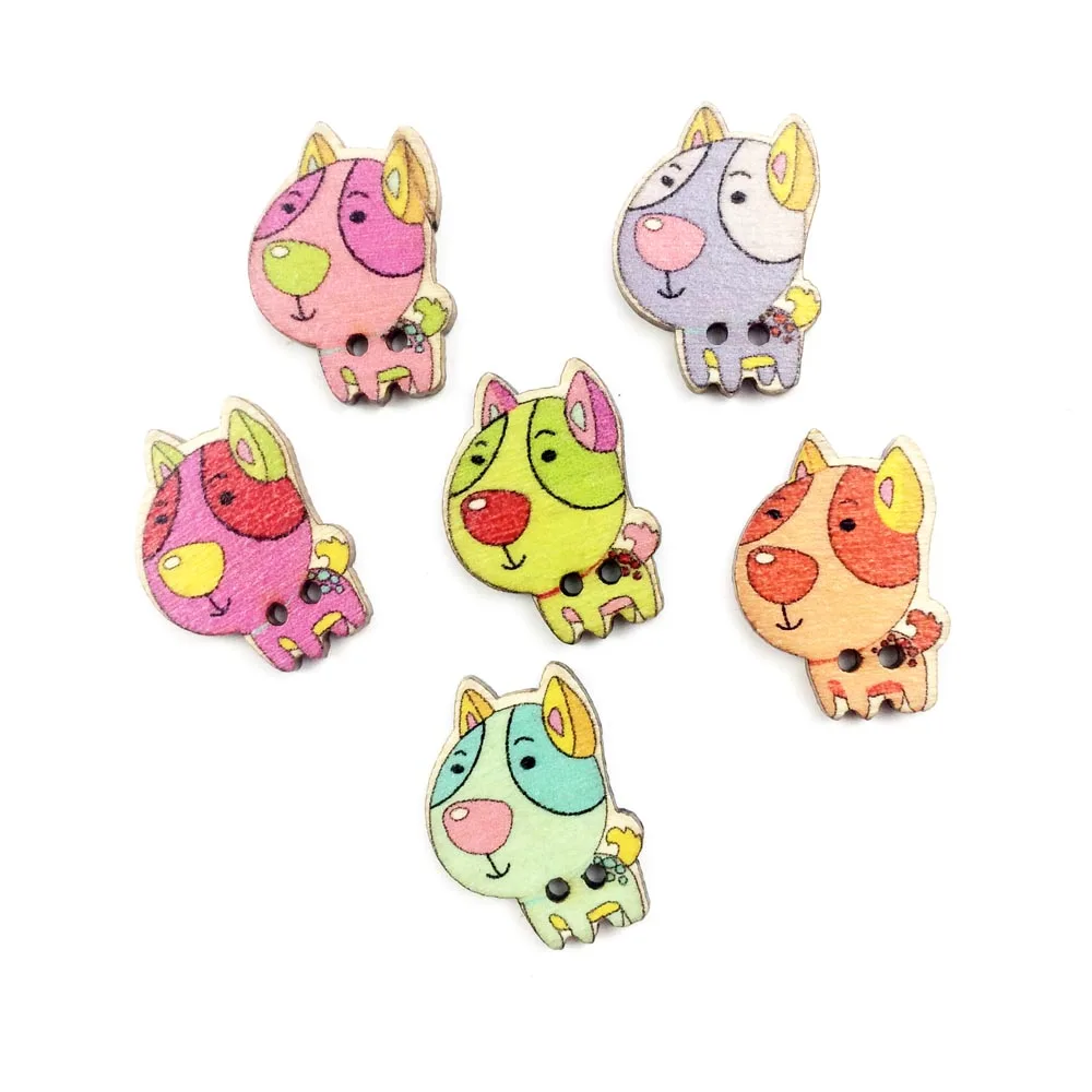 50Pcs Cartoon Dog Kids Wooden Buttons For Clothing Decorative Buttons