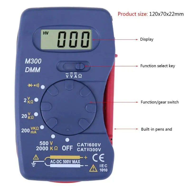 M300 Portable Ultra-thin Digital Multimeter Mini Pocket Integrated Multimeter AC/DC Ammeter Voltmeter Ohmmeter 1999 Counts Tool